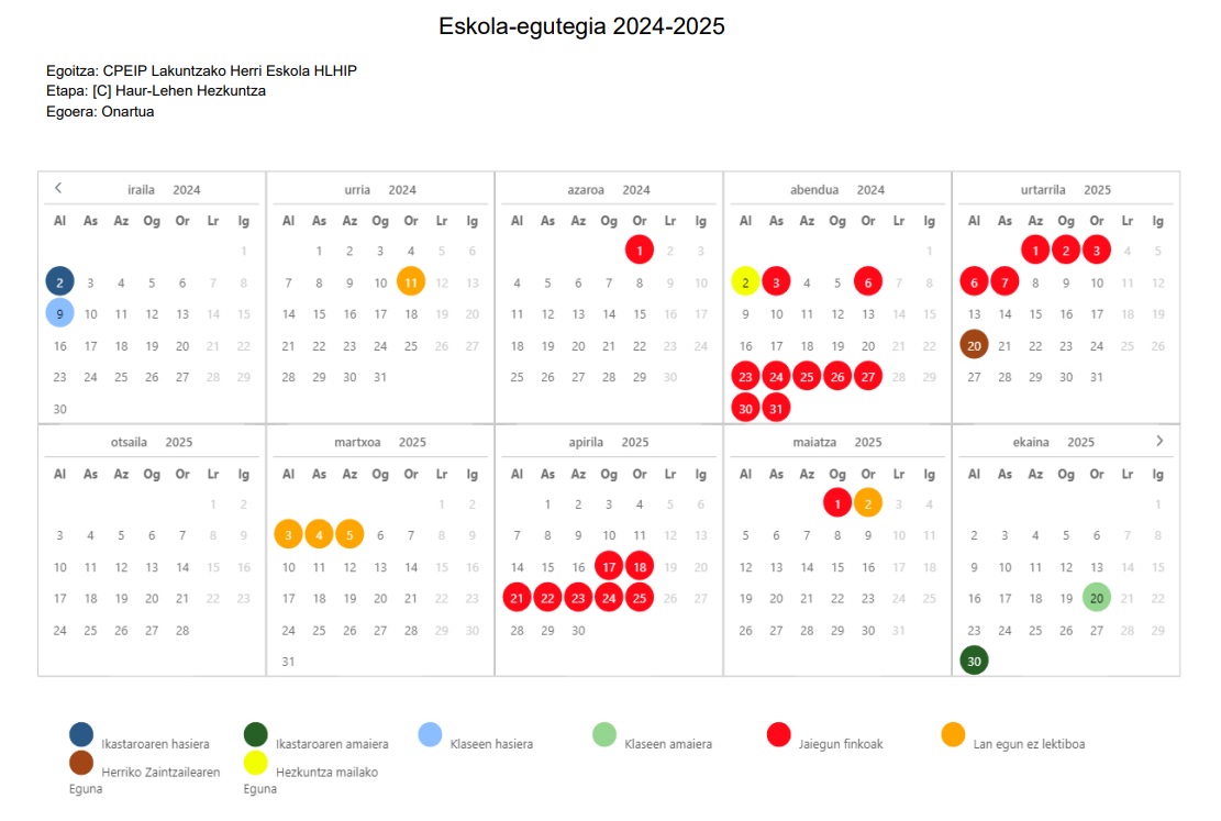 Calendario 2024-25